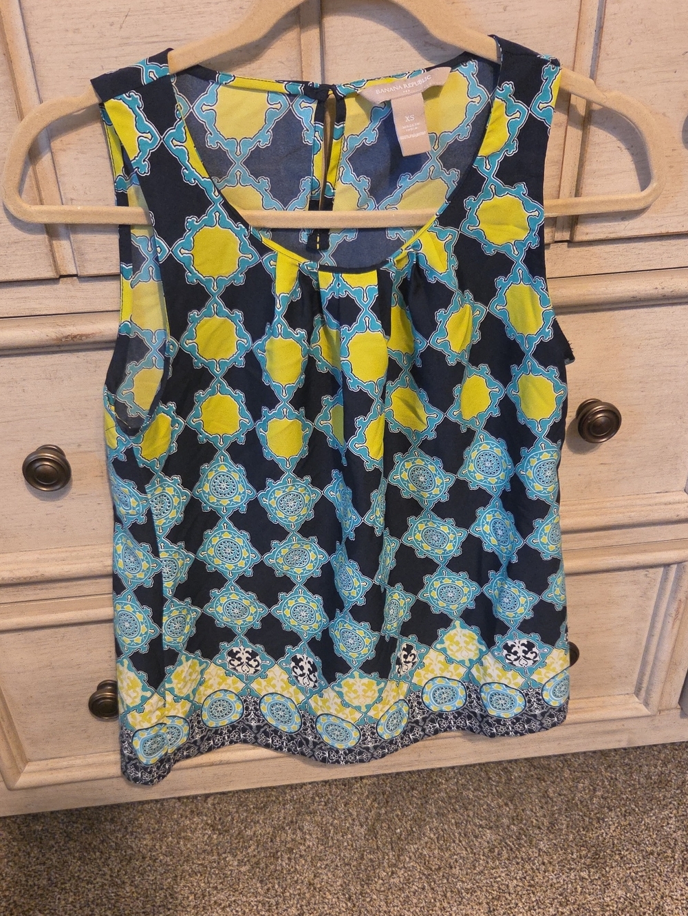 Banana Republic Navy, Yellow & Teal Patterned Sleeveless Camisole